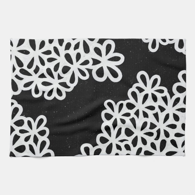 Linge De Cuisine Pétales noirs et blancs de fleur (Horizontal)