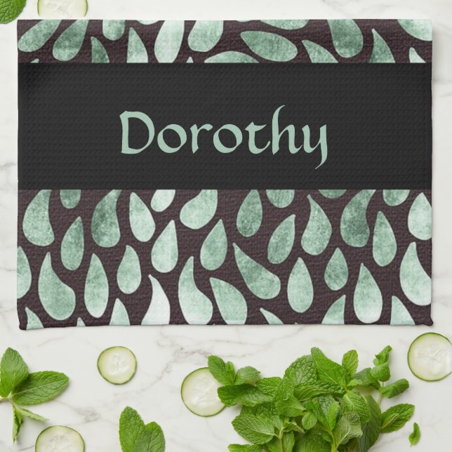 Linge De Cuisine Pétales vert dégradé sur noir (Plié)