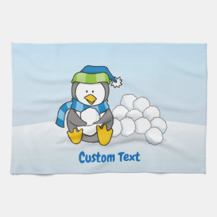 Linge De Cuisine Petit pingouin assis avec boules de neige cuisine
