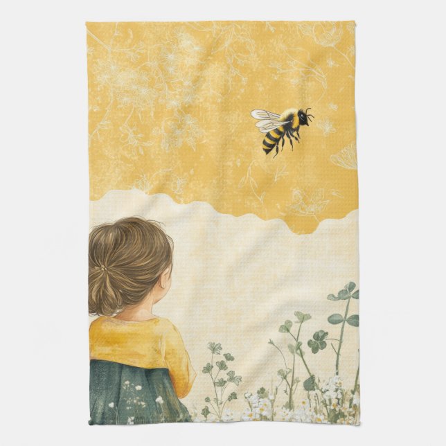 Linge De Cuisine Petite fille regardant un bourdon (Vertical)