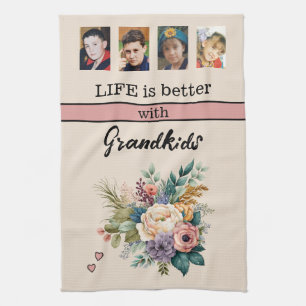 Linge De Cuisine Petits-enfants floraux personnalisés 4 photos rose