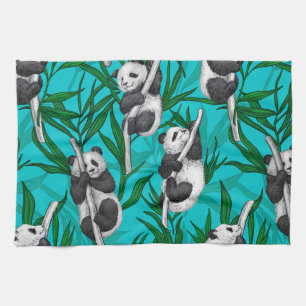 Linge De Cuisine Petits panda turquoise