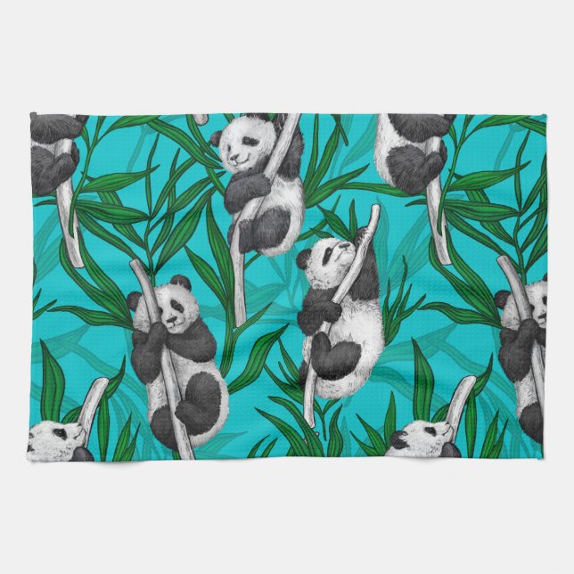 Linge De Cuisine Petits panda turquoise (Horizontal)