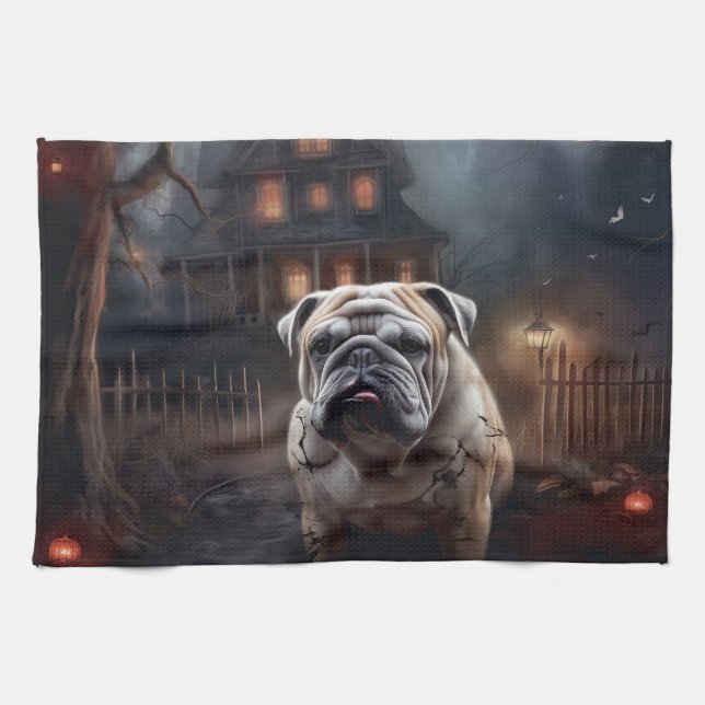 Linge De Cuisine Peur d'Halloween Bulldog (Horizontal)