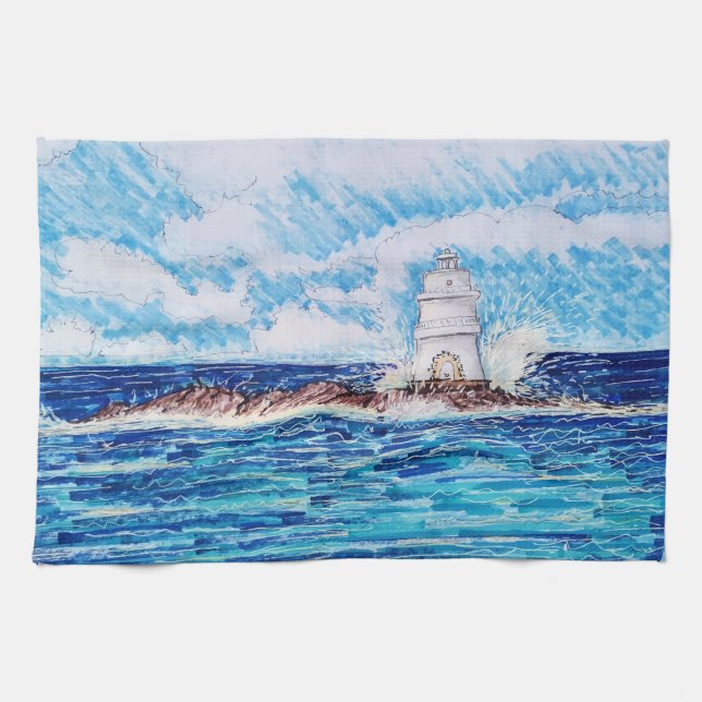 Linge De Cuisine Phare en bleu (Horizontal)