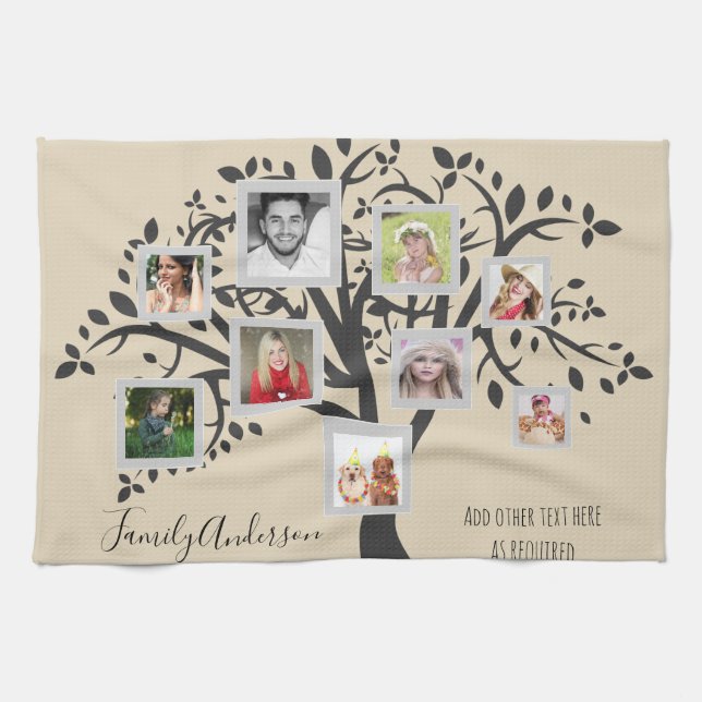 Linge De Cuisine Photo Collage Family Tree Modèle Personnalisé (Horizontal)