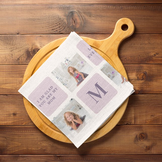 Linge De Cuisine Photo Collage moderne Joyeux jour des mères violet (Créateur téléchargé)