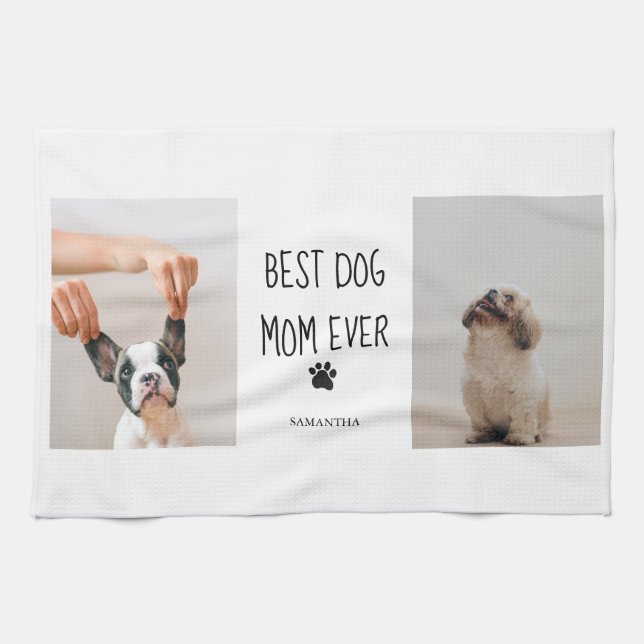 Linge De Cuisine Photo Collage moderne Meilleur Chien Maman Jamais (Horizontal)