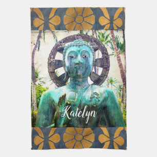 Linge De Cuisine Photo de Bouddha tropical antique bleu avec nom pe