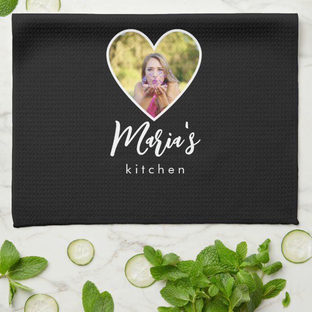 Linge De Cuisine Photo personnelle dans le cadre du coeur noir Call (Plié)