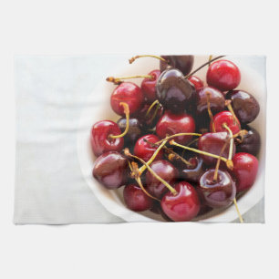 Linge De Cuisine Photographie de Cerises Rouges Fraîches dans un Bo