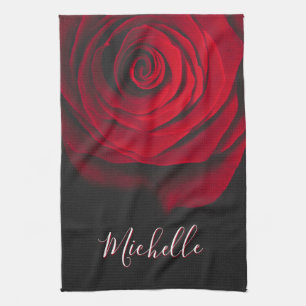 Linge De Cuisine Photographie vintage de rose rouge avec monogramme