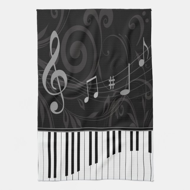 Linge De Cuisine Piano lunatique et notes musicales (Vertical)