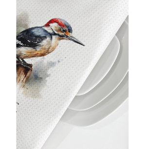 Linge De Cuisine Pic-vert de la forêt à l'aquarelle, personnalisé