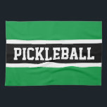 Linge De Cuisine PICKLEBALL Athlète Vert brillant Bright Black Stri<br><div class="desc">Ce design sportif amusant présente du texte PICKLEBALL athlétique à l'intérieur d'une large bande noire centrale surlignée de rayures blanches contre des rayures extérieures vertes. Les couleurs et le texte de ce design peuvent être personnalisés.</div>