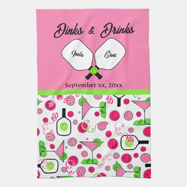 Linge De Cuisine Pickleball Dinks & Drinks Enterrement de Vie de Je (Vertical)