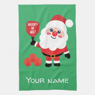 Linge De Cuisine Pickleball Naughty ou beau Père Noël vert