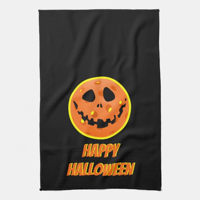 Linge De Cuisine Pickleball Squelette Jack-o'Lantern Halloween (Vertical)