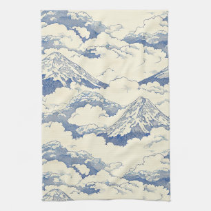 Linge De Cuisine Pics de neige bleue brumeuse motif scénique de la