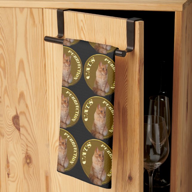 Linge De Cuisine Pièces De Chat D'Or Avec Chat De Gingembre, (Pliage en tiers)