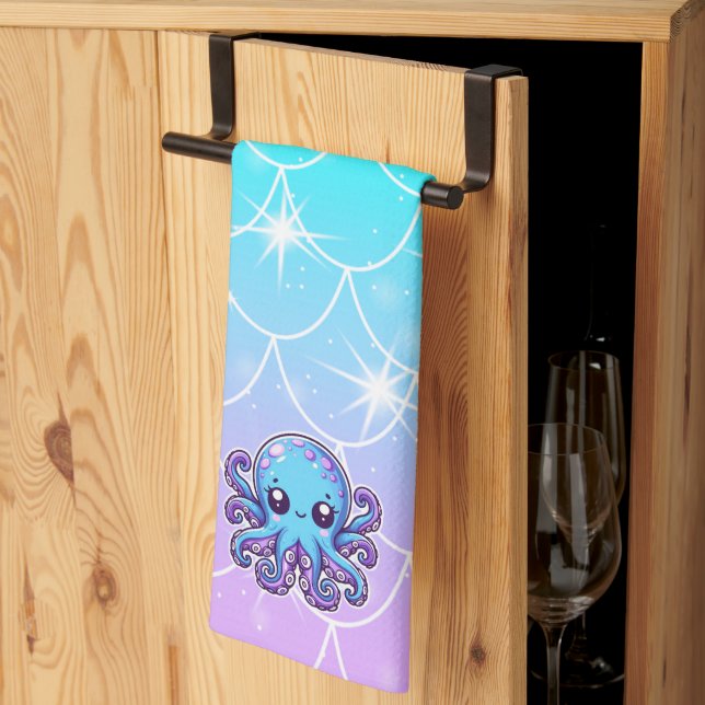 Linge De Cuisine Pieuvre bleue mignonne (Pliage en tiers)