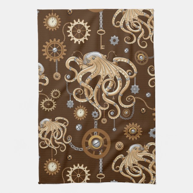 Linge De Cuisine Pieuvre Steampunk Rétro Fantastique Mécanique (Vertical)