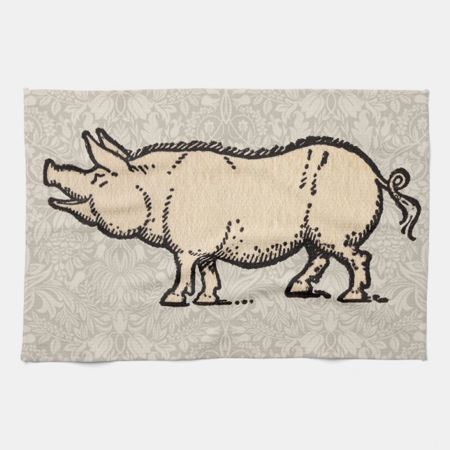 Linge De Cuisine Pig Antique Piggy Cute Illustration Vintage (Horizontal)