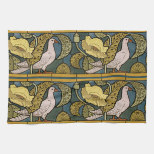 Linge De Cuisine Pigeon Blue Yellow Fish Art Nouveau