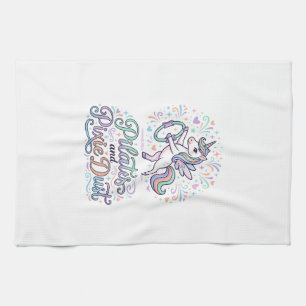 Linge De Cuisine Pilates de Licorne et Poussière de Fée sur Fond Bl