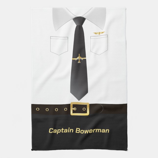 Linge De Cuisine Pilot Captain Aviator Uniform Personalised (Vertical)