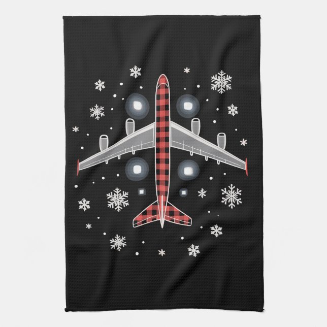 Linge De Cuisine Pilote de Noël à carreaux d'avion (Vertical)
