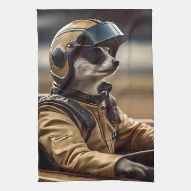 Linge De Cuisine Pilote professionnel de course Meerkat, badge (Vertical)
