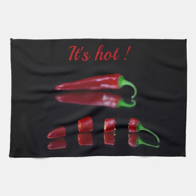 Linge De Cuisine Piments chauds photo rouge et noir avec texte (Horizontal)