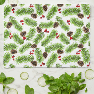Linge De Cuisine Pin de Noël et baies rouges