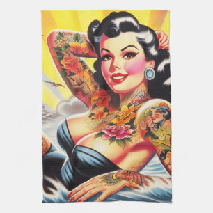 Linge De Cuisine Pinceau de tatouage vintage Beach