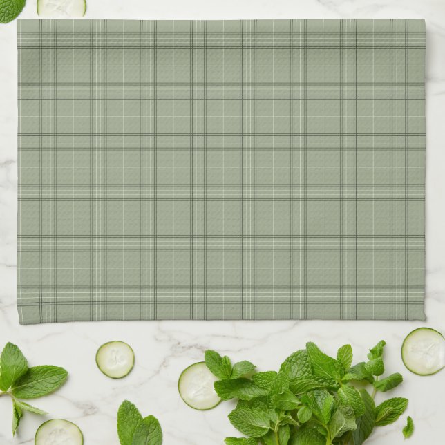 Linge De Cuisine Pine Deer Plaid - sauge vert cabincore tartan. (Plié)