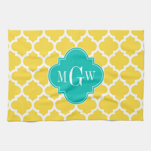 Linge De Cuisine Pineapple Wht Moroccan #5 Teal 3 Monogram initial (Horizontal)