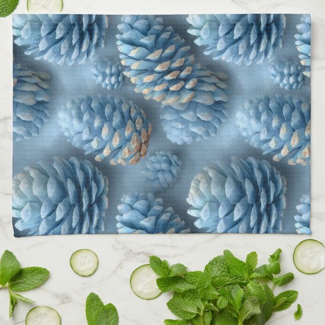 Linge De Cuisine Pinecones bleus congelés (Plié)