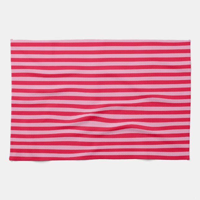 Linge De Cuisine Pink and Red Striped Kitchen Towel (Horizontal)