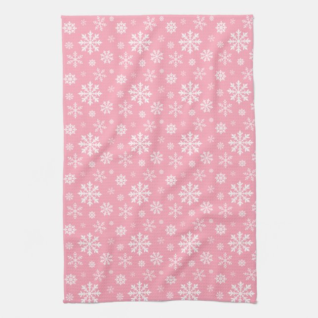 Linge De Cuisine Pink And White Pattern Of Winter Snowflakes (Vertical)
