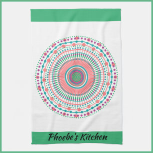 Linge De Cuisine Pink et Green Pastel Mandala