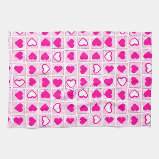 Linge De Cuisine Pink Heart Pastel Fun Squares (Horizontal)