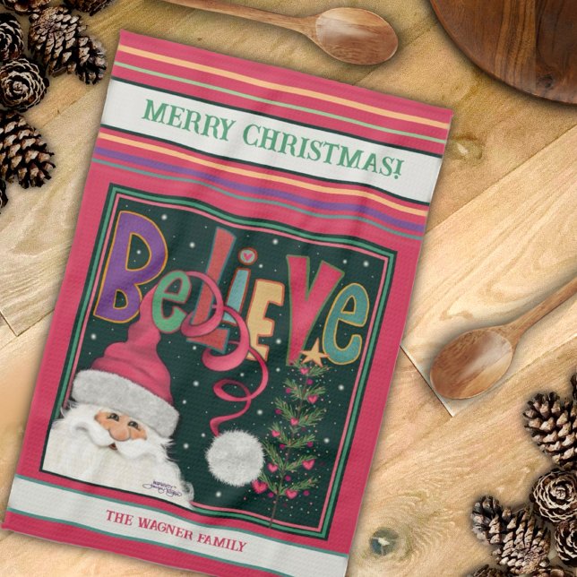 Linge De Cuisine Pink mignon Whimsical Père Noël personnalisé Noël (Créateur téléchargé)