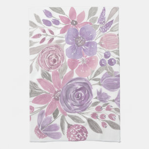 Linge De Cuisine Pink Purple Sage Green Floral Watercolor
