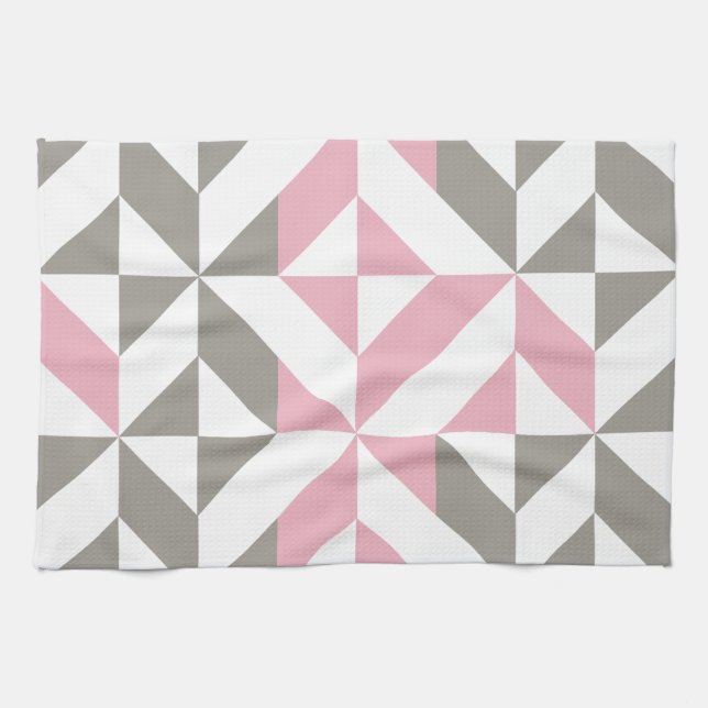 Linge De Cuisine Pink Raspberry and Silver Geometric ZigZag (Horizontal)