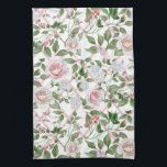 Linge De Cuisine Pink Roses<br><div class="desc">Romantic pink roses and tea roses on a pink lattice white background with créof greenery to make it pop. A vintage inspecter red floral design.</div>