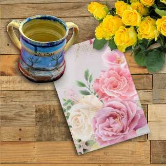 Linge De Cuisine PInk Roses blanches sur Shabbat d'aquarelle de mar