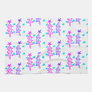 Linge De Cuisine Pink violet doodé noël arbre étoiles vacances pa