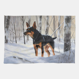 Linge De Cuisine Pinscher miniature Laissez tomber la neige Noël