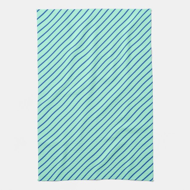 Linge De Cuisine Pinstripes diagonales - aqua et marine (Vertical)